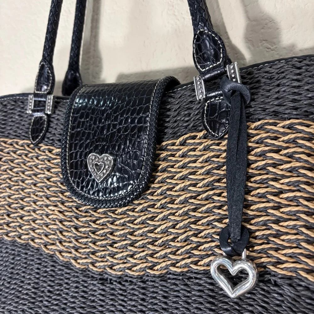 Brighton Savannah Black & Cream Woven Shoulder Bag Lined 16